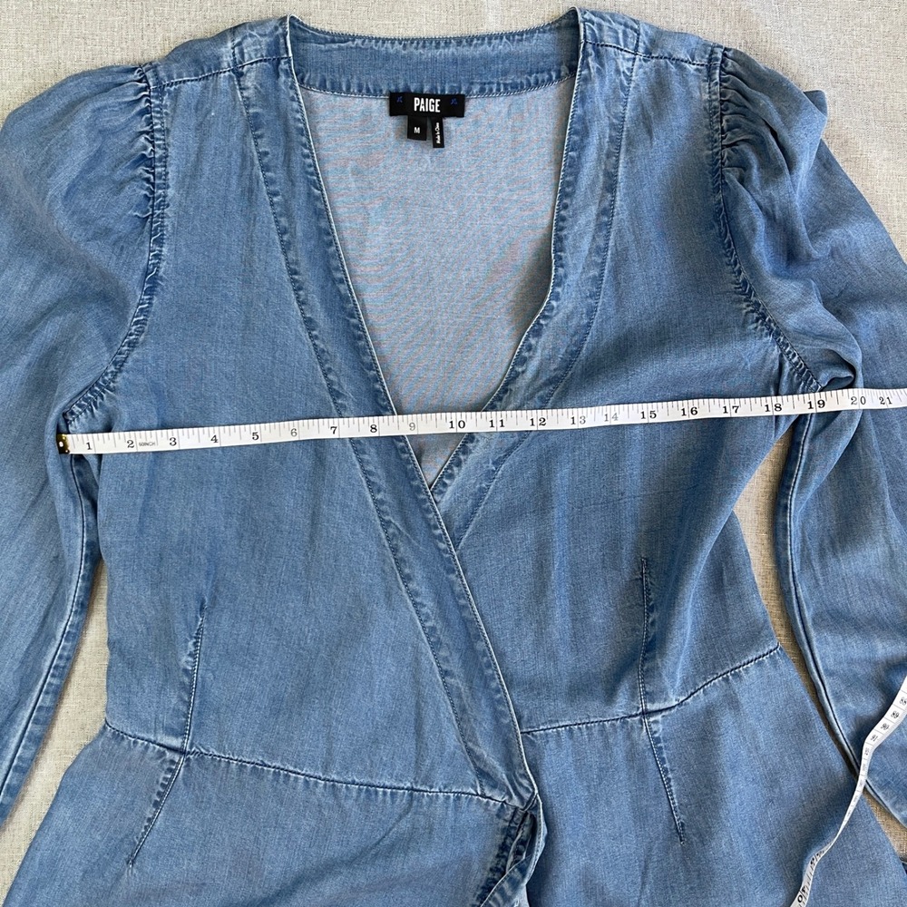 Paige Kendry Denim Wrap Ruffle Dress Juno Chambray Western Boho Womens M Blue - Picture 13 of 16